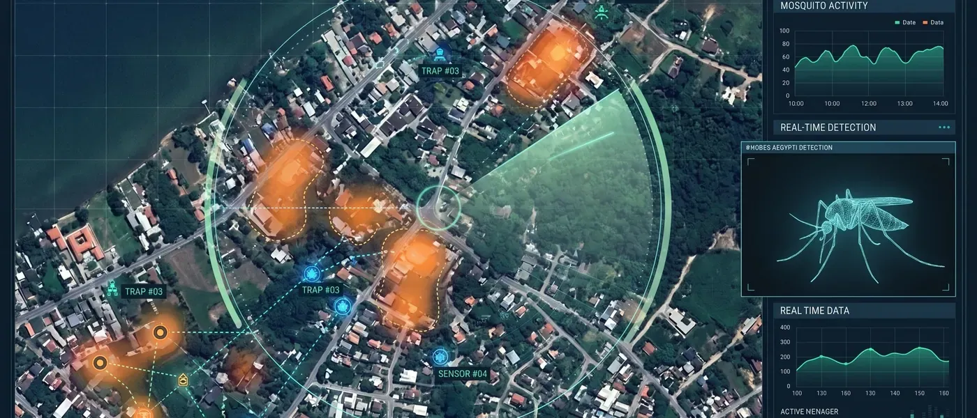 Mapa aéreo do bairro com as armadilhas georreferenciadas e as áreas de maior atividade